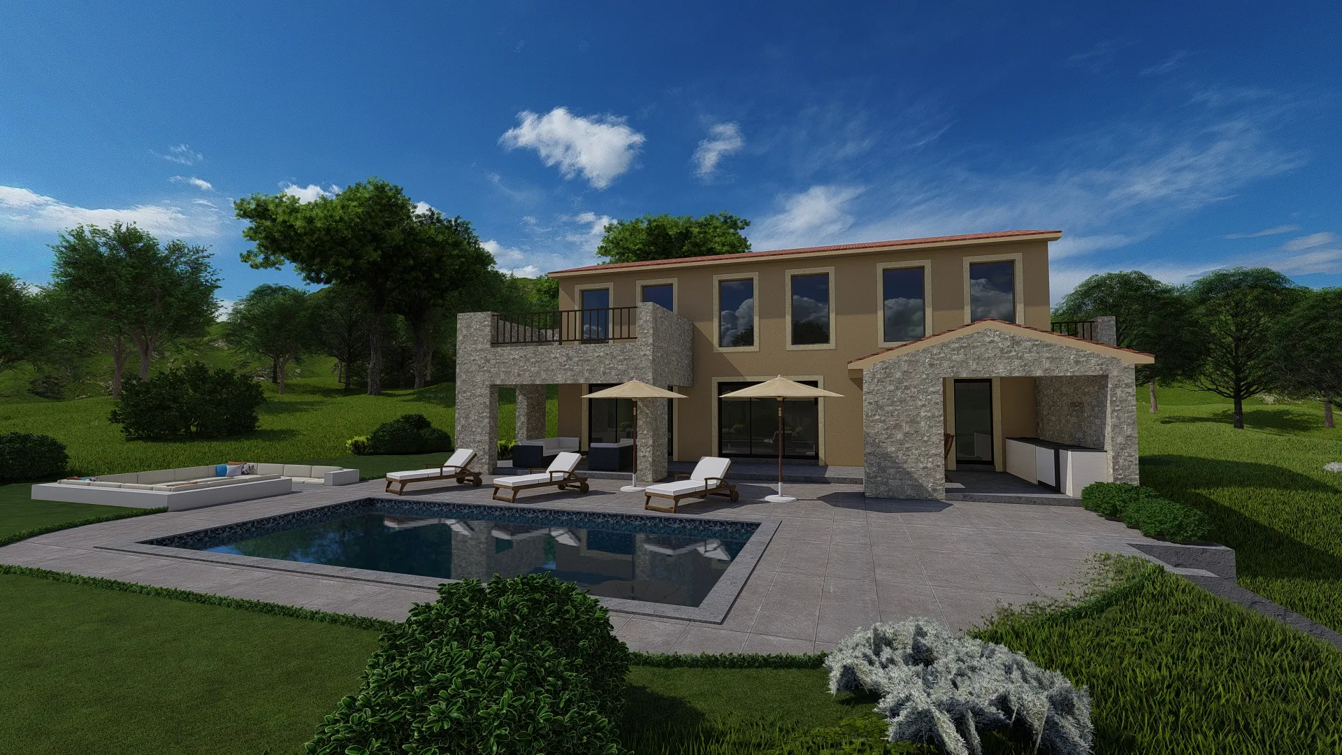 Poolside Grove House – arhitektonska vizualizacija 1